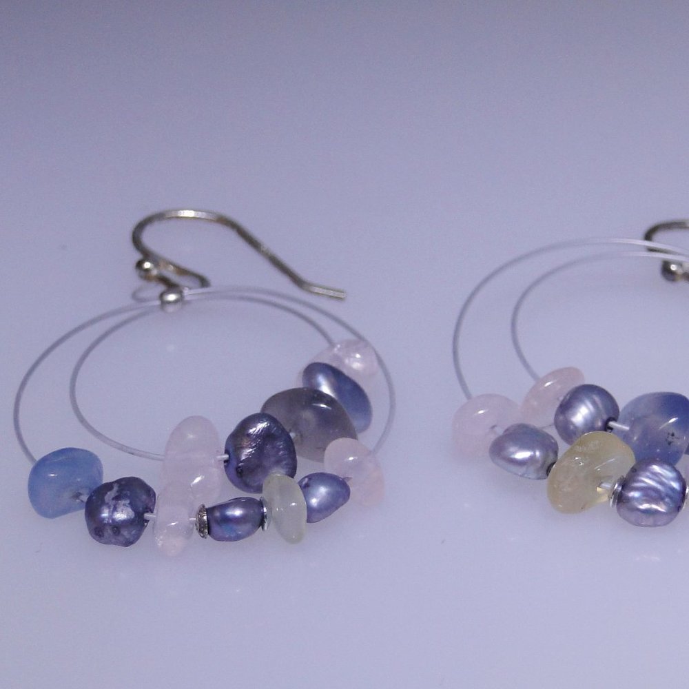 Hoop earrings, sterling and gemstones NWOT - Picture 2 of 3